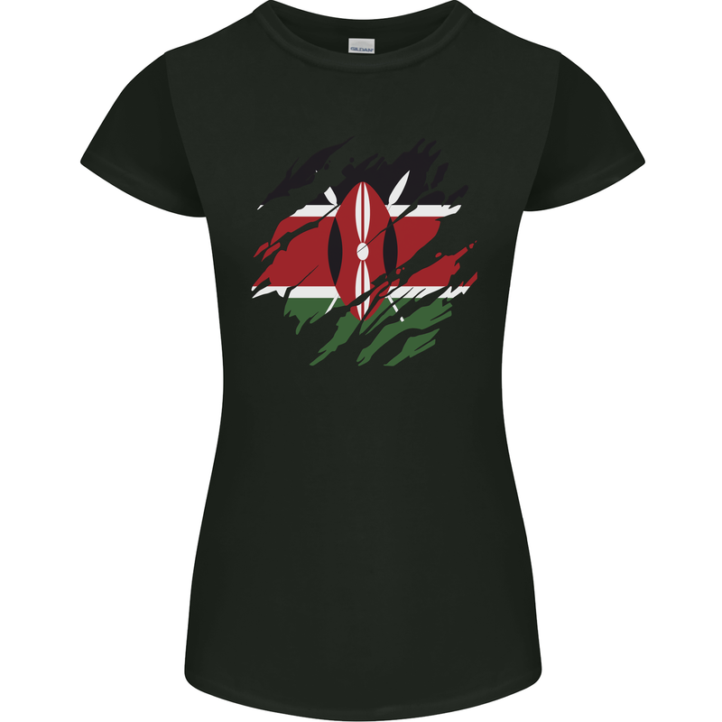 Torn Kenya Flag Kenyan Day Football Womens Petite Cut T-Shirt Black