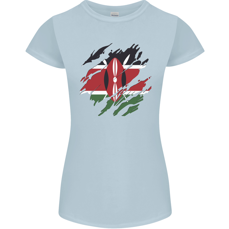 Torn Kenya Flag Kenyan Day Football Womens Petite Cut T-Shirt Light Blue