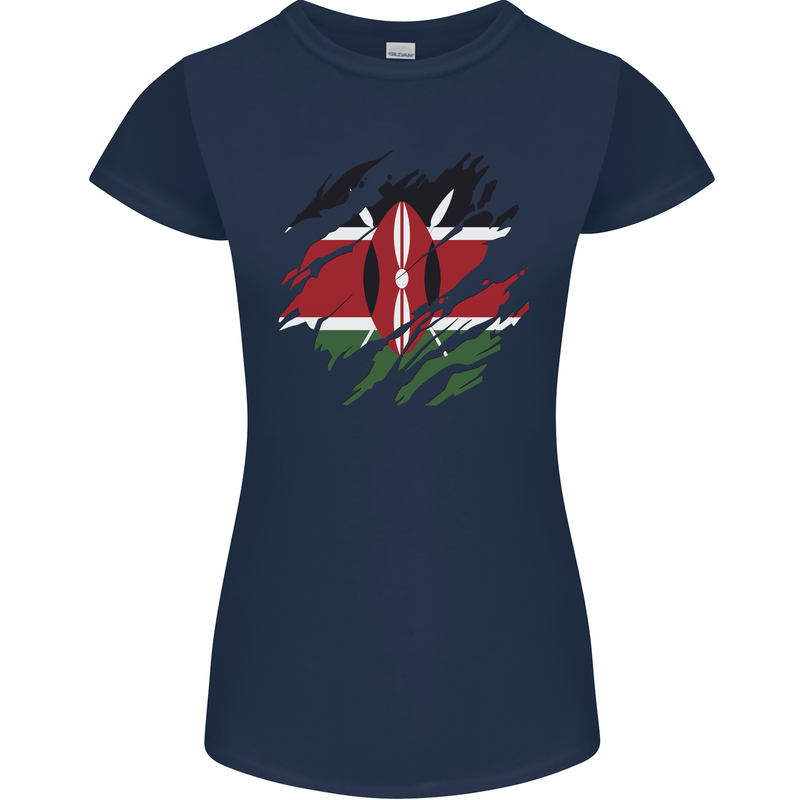 Torn Kenya Flag Kenyan Day Football Womens Petite Cut T-Shirt Navy Blue