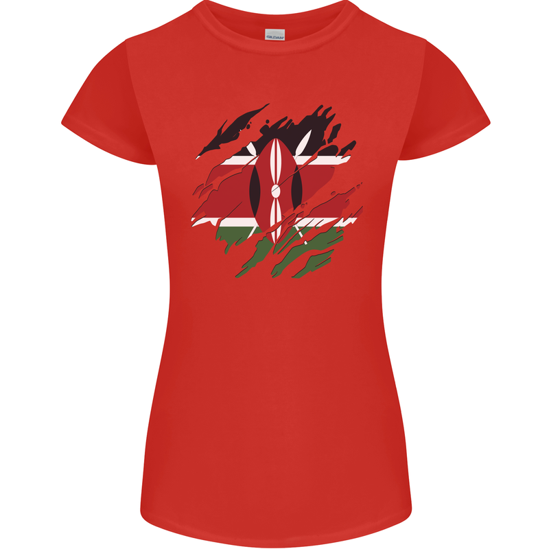Torn Kenya Flag Kenyan Day Football Womens Petite Cut T-Shirt Red