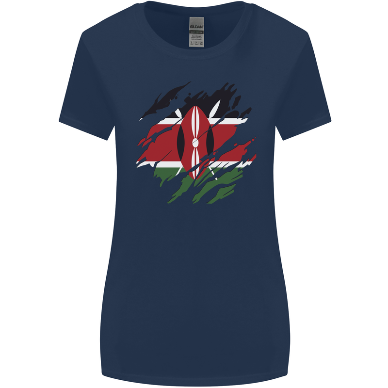 Torn Kenya Flag Kenyan Day Football Womens Wider Cut T-Shirt Navy Blue