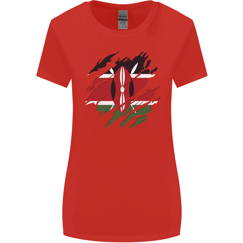 Torn Kenya Flag Kenyan Day Football Womens Wider Cut T-Shirt Red