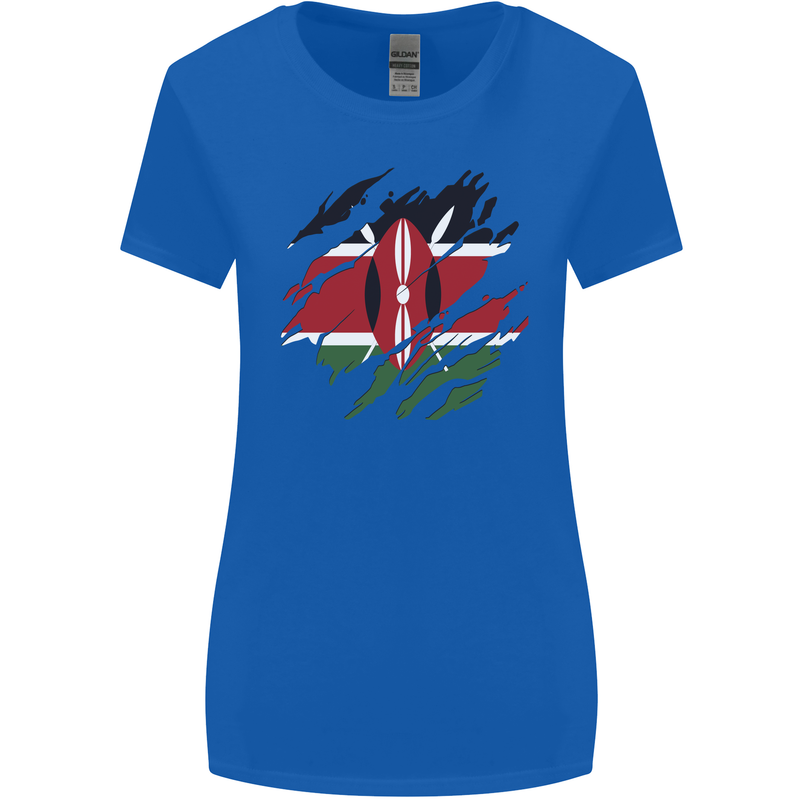 Torn Kenya Flag Kenyan Day Football Womens Wider Cut T-Shirt Royal Blue