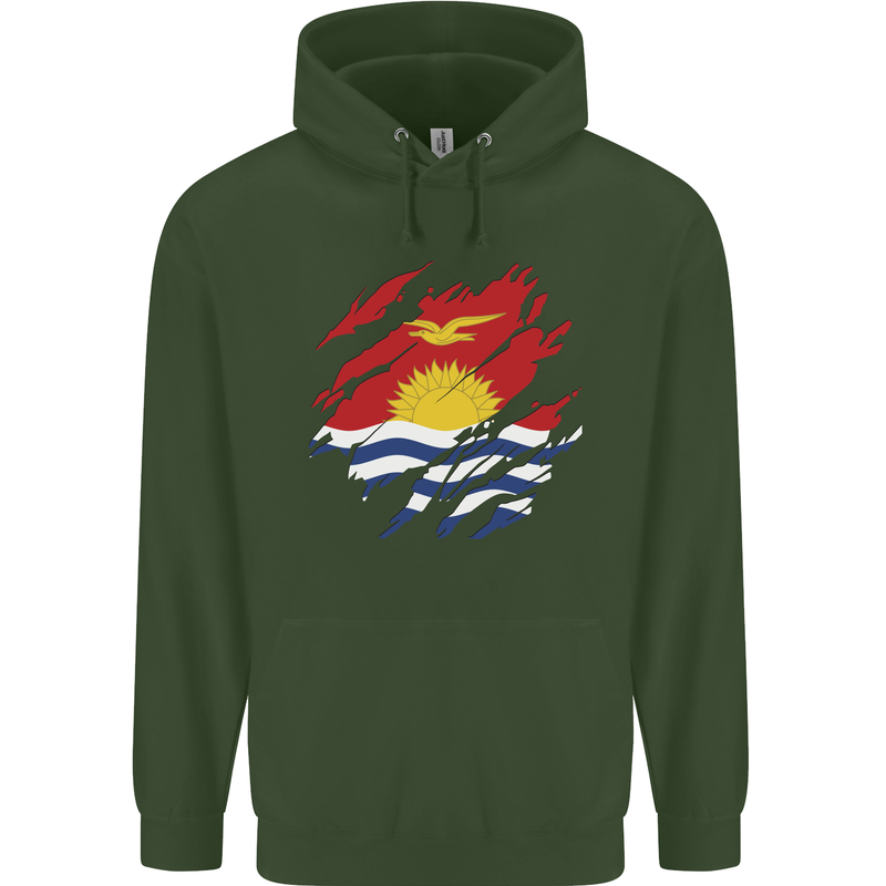 Torn Kiribati Flag Day Football Childrens Kids Hoodie Forest Green