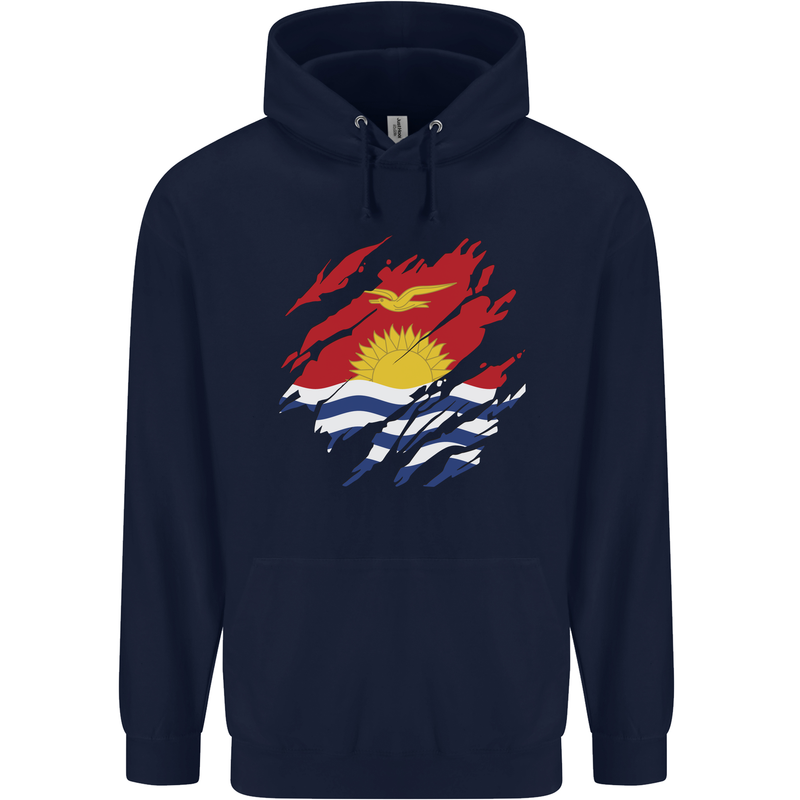 Torn Kiribati Flag Day Football Childrens Kids Hoodie Navy Blue