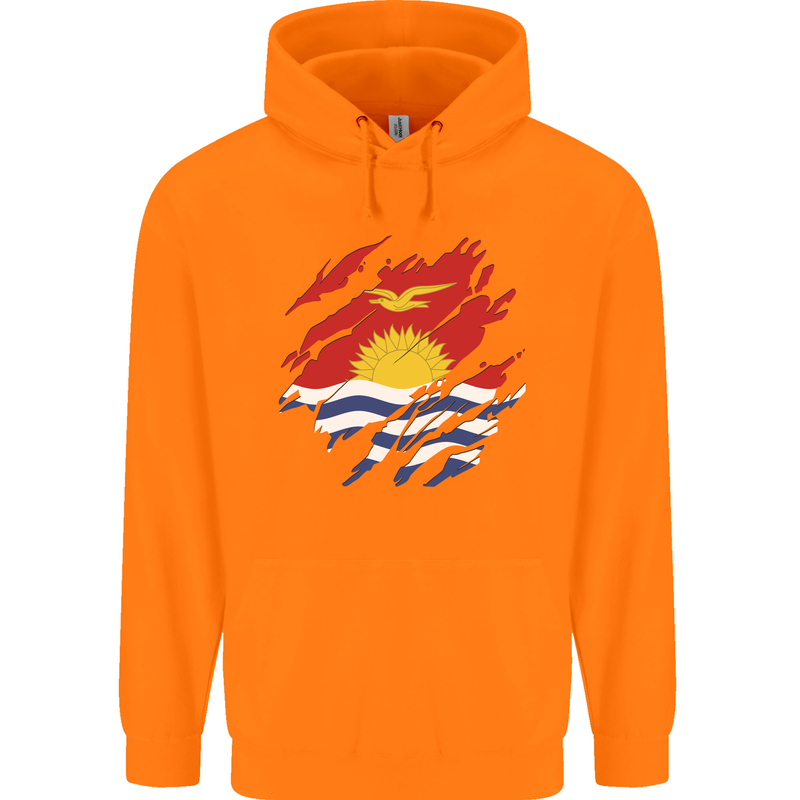 Torn Kiribati Flag Day Football Childrens Kids Hoodie Orange
