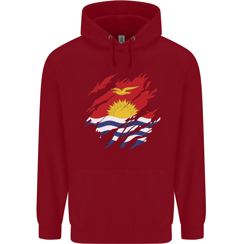 Torn Kiribati Flag Day Football Childrens Kids Hoodie Red