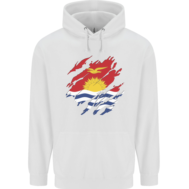 Torn Kiribati Flag Day Football Childrens Kids Hoodie White