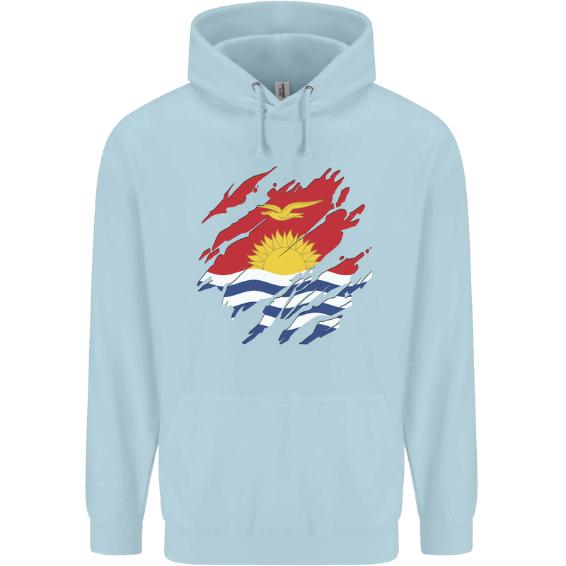 Torn Kiribati Flag Day Football Mens 80% Cotton Hoodie Light Blue