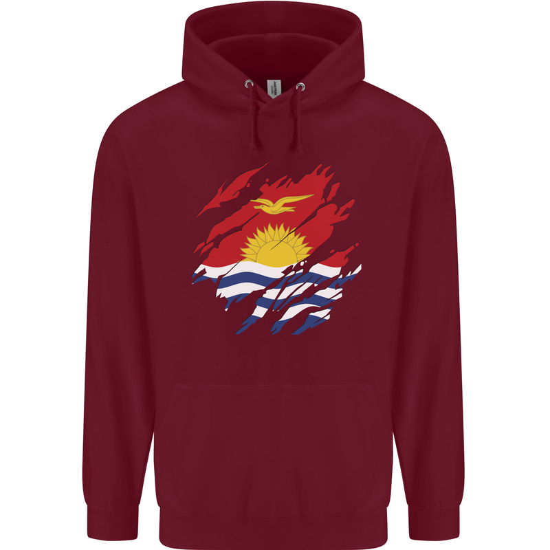 Torn Kiribati Flag Day Football Mens 80% Cotton Hoodie Maroon