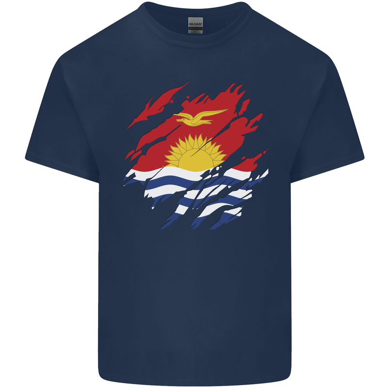 Torn Kiribati Flag Day Football Mens Cotton T-Shirt Tee Top Navy Blue