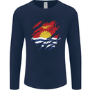 Torn Kiribati Flag Day Football Mens Long Sleeve T-Shirt Navy Blue