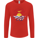 Torn Kiribati Flag Day Football Mens Long Sleeve T-Shirt Red