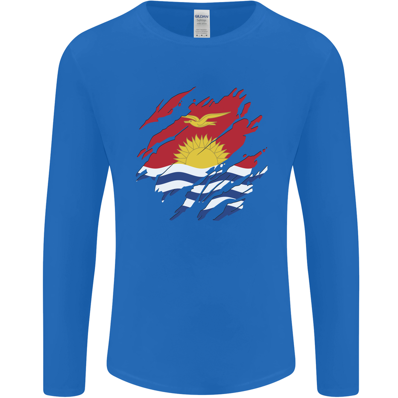 Torn Kiribati Flag Day Football Mens Long Sleeve T-Shirt Royal Blue