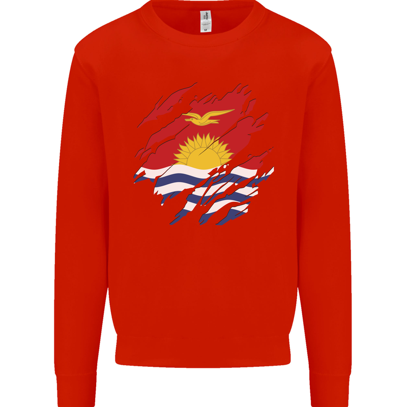 Torn Kiribati Flag Day Football Mens Sweatshirt Jumper Bright Red