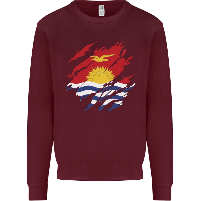 Torn Kiribati Flag Day Football Mens Sweatshirt Jumper Maroon
