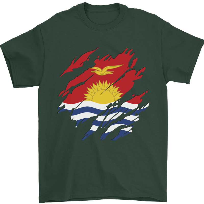 Torn Kiribati Flag Day Football Mens T-Shirt 100% Cotton Forest Green