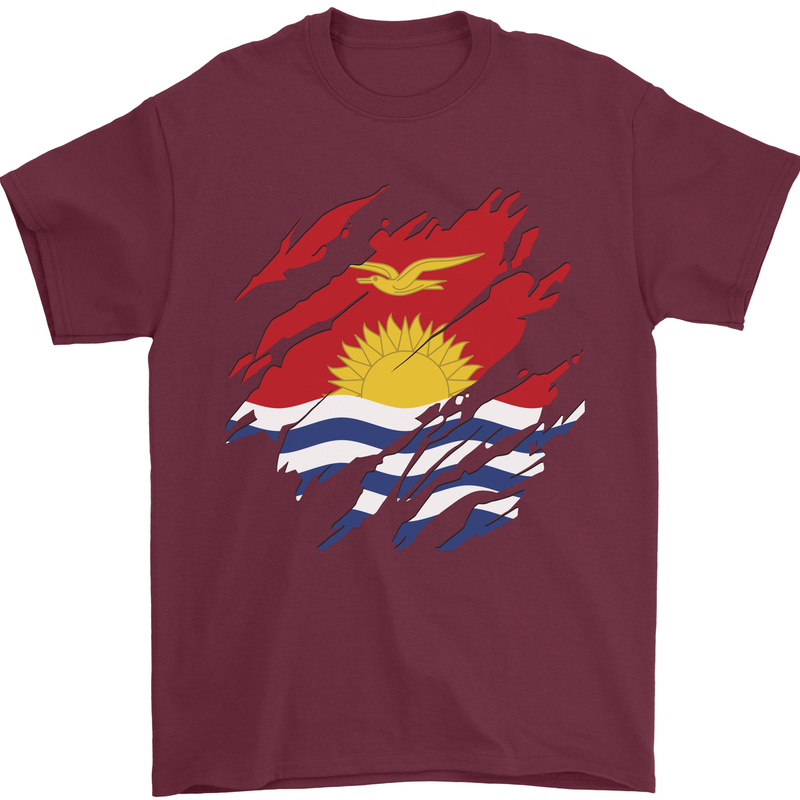 Torn Kiribati Flag Day Football Mens T-Shirt 100% Cotton Maroon