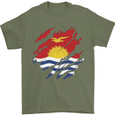 Torn Kiribati Flag Day Football Mens T-Shirt 100% Cotton Military Green