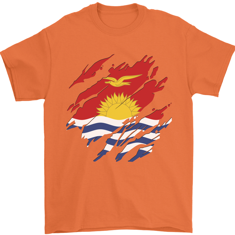 Torn Kiribati Flag Day Football Mens T-Shirt 100% Cotton Orange