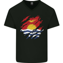Torn Kiribati Flag Day Football Mens V-Neck Cotton T-Shirt Black