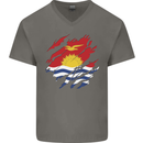 Torn Kiribati Flag Day Football Mens V-Neck Cotton T-Shirt Charcoal