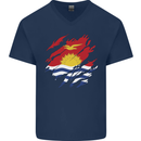 Torn Kiribati Flag Day Football Mens V-Neck Cotton T-Shirt Navy Blue