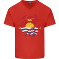 Torn Kiribati Flag Day Football Mens V-Neck Cotton T-Shirt Red