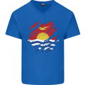 Torn Kiribati Flag Day Football Mens V-Neck Cotton T-Shirt Royal Blue