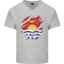 Torn Kiribati Flag Day Football Mens V-Neck Cotton T-Shirt Sports Grey