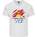 Torn Kiribati Flag Day Football Mens V-Neck Cotton T-Shirt White