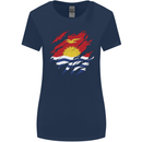 Torn Kiribati Flag Day Football Womens Wider Cut T-Shirt Navy Blue