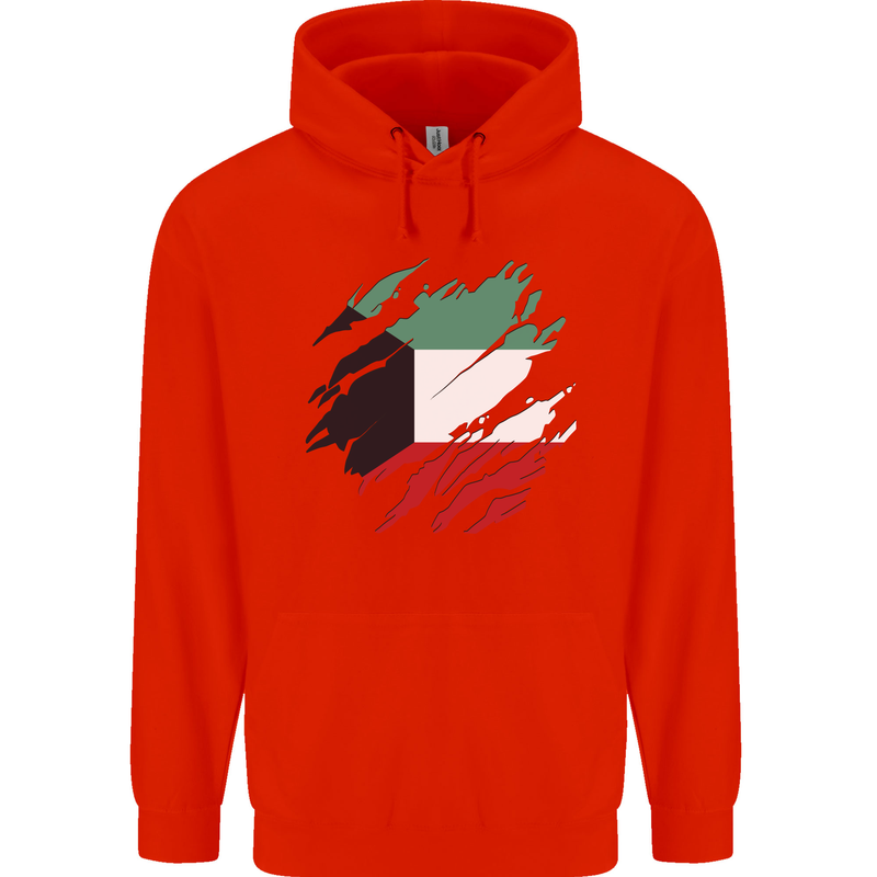 Torn Kuwait Flag Kuwaiti Day Football Childrens Kids Hoodie Bright Red