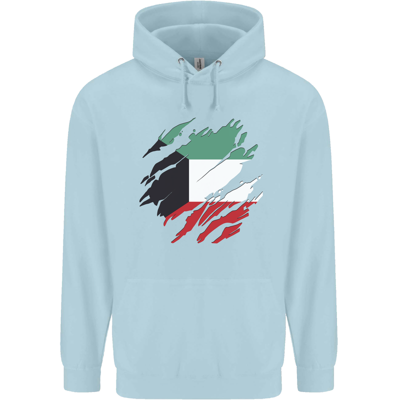 Torn Kuwait Flag Kuwaiti Day Football Childrens Kids Hoodie Light Blue