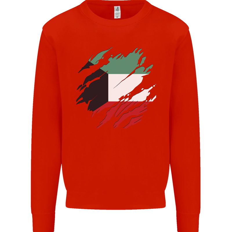 Torn Kuwait Flag Kuwaiti Day Football Kids Sweatshirt Jumper Bright Red