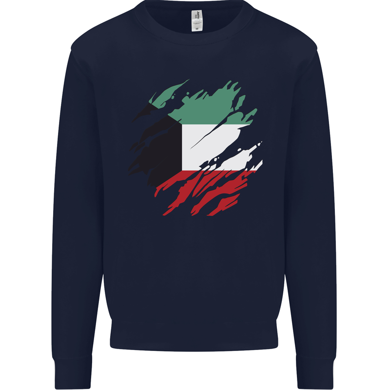 Torn Kuwait Flag Kuwaiti Day Football Kids Sweatshirt Jumper Navy Blue