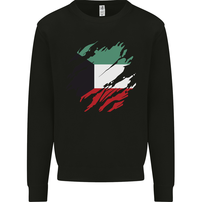 Torn Kuwait Flag Kuwaiti Day Football Mens Sweatshirt Jumper Black