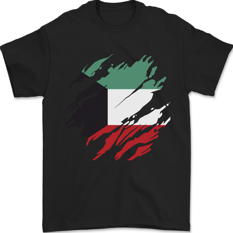 Torn Kuwait Flag Kuwaiti Day Football Mens T-Shirt 100% Cotton Black