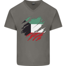 Torn Kuwait Flag Kuwaiti Day Football Mens V-Neck Cotton T-Shirt Charcoal