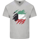 Torn Kuwait Flag Kuwaiti Day Football Mens V-Neck Cotton T-Shirt Sports Grey