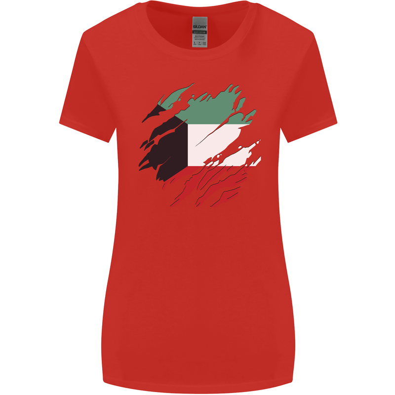 Torn Kuwait Flag Kuwaiti Day Football Womens Wider Cut T-Shirt Red
