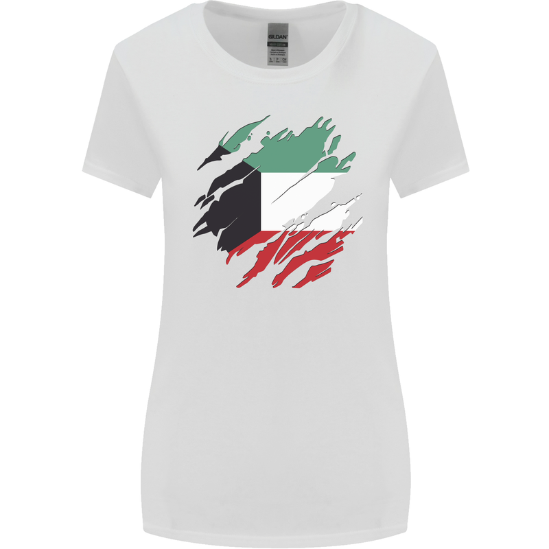 Torn Kuwait Flag Kuwaiti Day Football Womens Wider Cut T-Shirt White