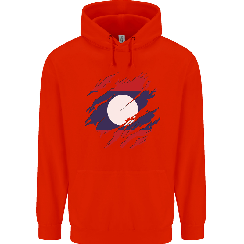 Torn Laos Flag Laotian Day Football Childrens Kids Hoodie Bright Red