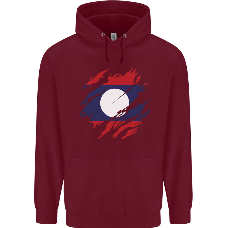 Torn Laos Flag Laotian Day Football Childrens Kids Hoodie Maroon