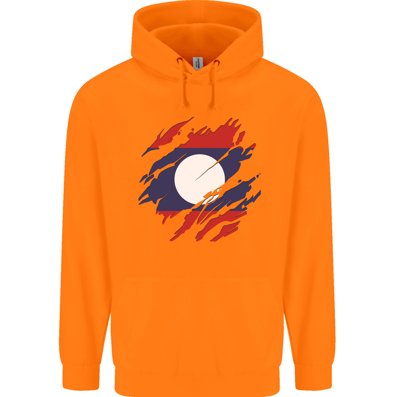 Torn Laos Flag Laotian Day Football Childrens Kids Hoodie Orange