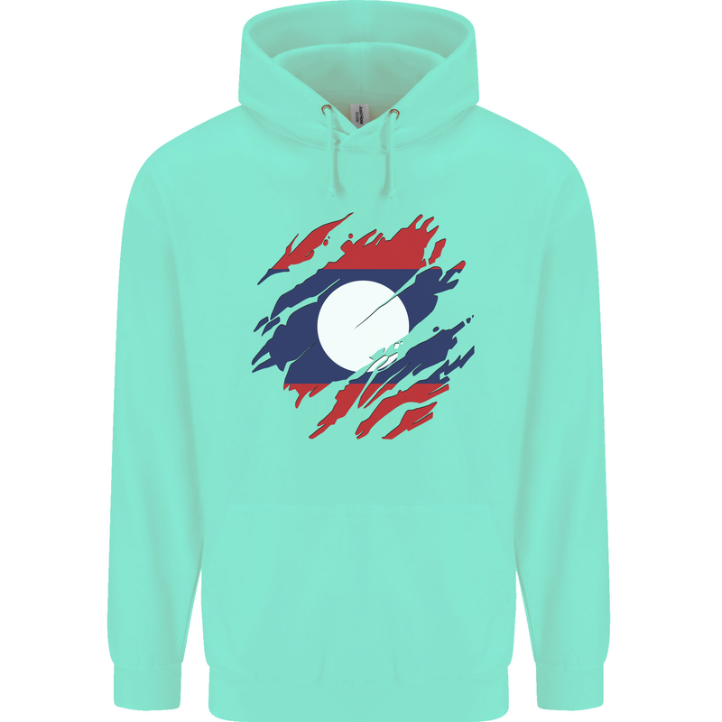 Torn Laos Flag Laotian Day Football Childrens Kids Hoodie Peppermint