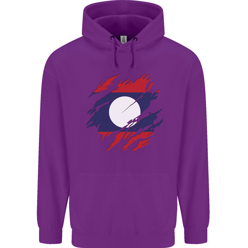 Torn Laos Flag Laotian Day Football Childrens Kids Hoodie Purple