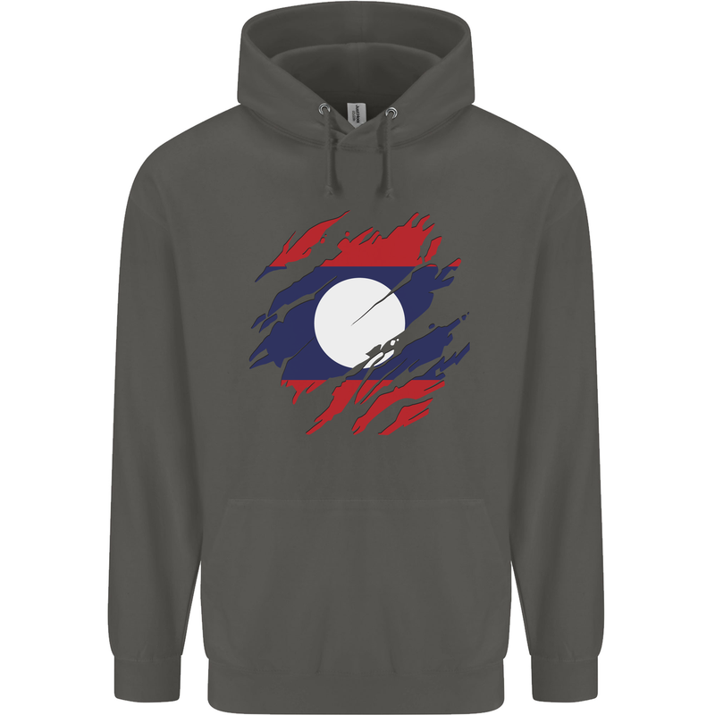 Torn Laos Flag Laotian Day Football Childrens Kids Hoodie Storm Grey