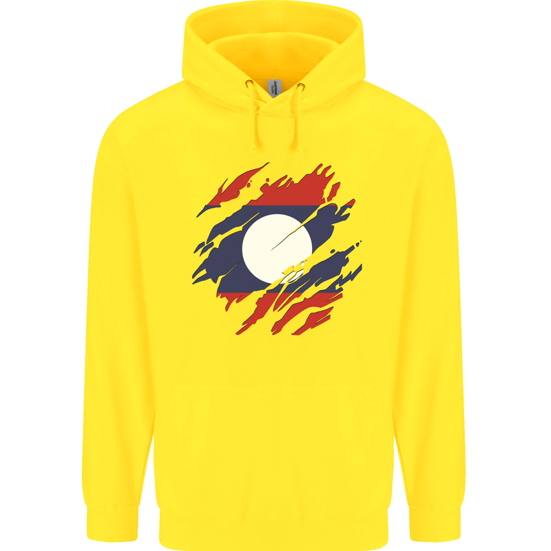 Torn Laos Flag Laotian Day Football Childrens Kids Hoodie Yellow