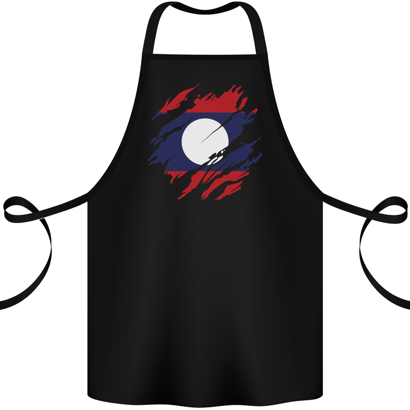 Torn Laos Flag Laotian Day Football Cotton Apron 100% Organic Black